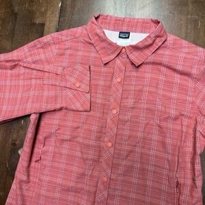 PATAGONIA‎ Long-Sleeved Island Hopper Shirt Womens 12 Red Snap Roll Tab Outdoor